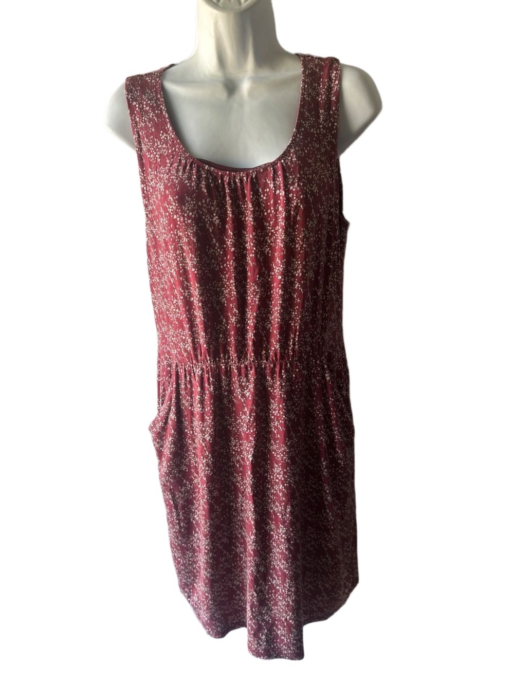 Garnet Hill Burgundy Floral Jersey Sleeveless Pocket Dress Women’s M